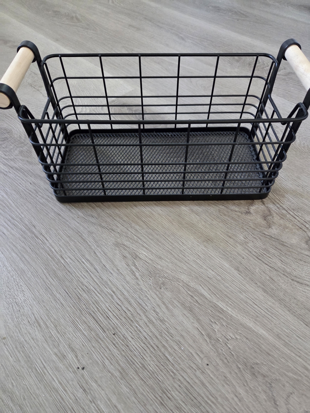 Threshold Black Metal Wire Basket with Natural Wood Handles